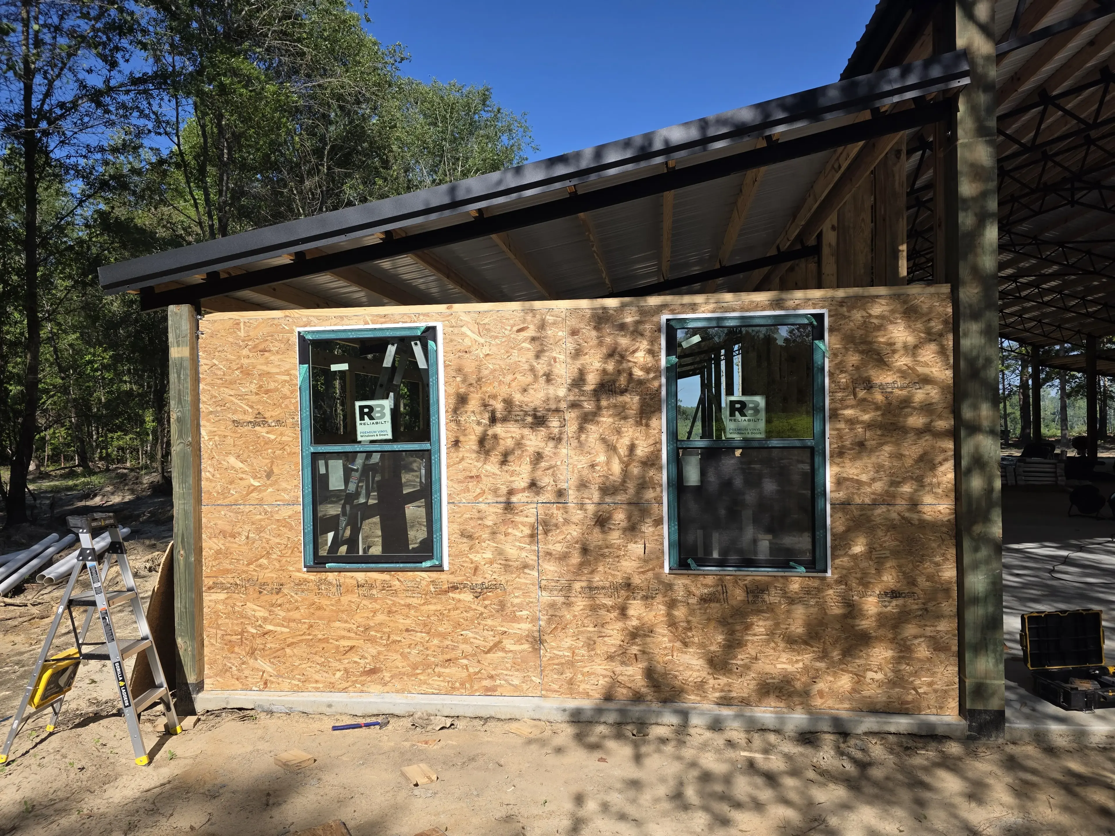 Pavilion exterior with windows installed